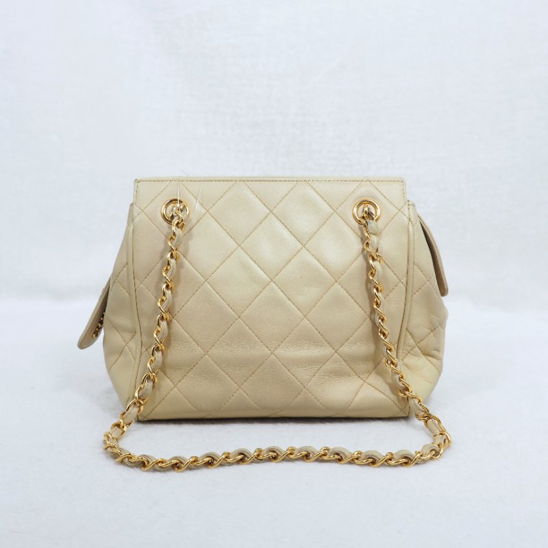 CHANEL 中古淺奶茶色雙鏈條單肩包-1