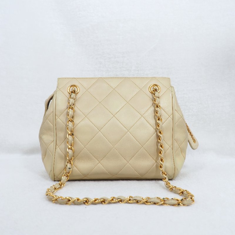 CHANEL 中古淺奶茶色雙鏈條單肩包-2