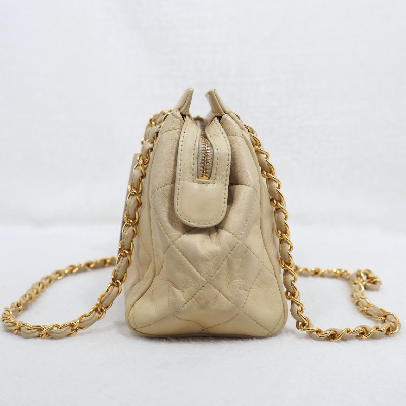 CHANEL 中古淺奶茶色雙鏈條單肩包-4