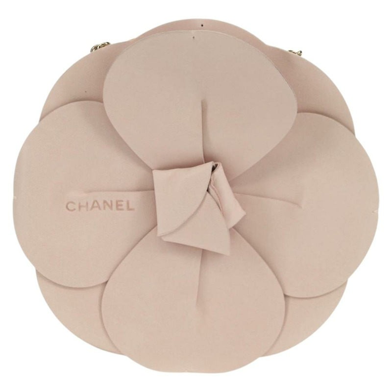 【日本直送】香奈兒山茶花鏈肩背包，緞麵粉紅金色雙C標誌，貨號150477V-1