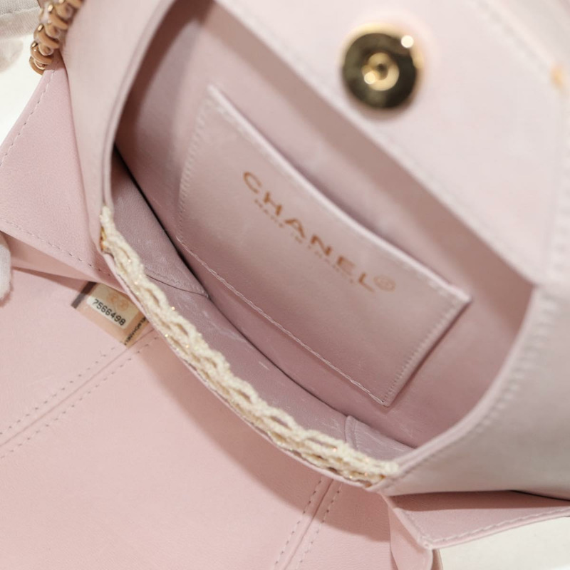 【日本直送】香奈兒山茶花鏈肩背包，緞麵粉紅金色雙C標誌，貨號150477V-8