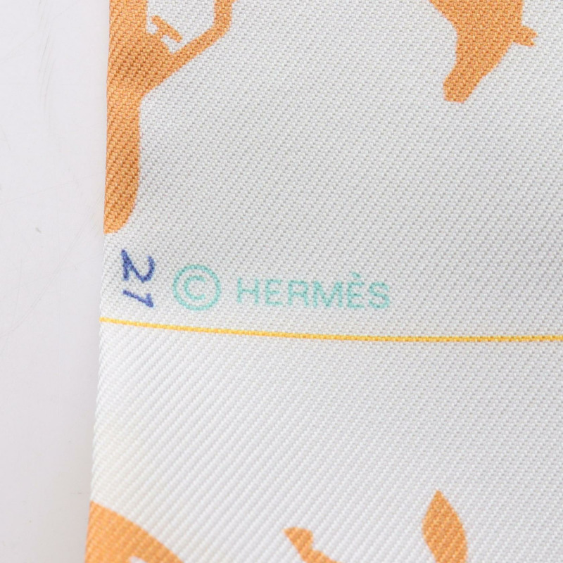 愛馬仕 Twilly 絲巾,白色多色真絲,二手女款-1