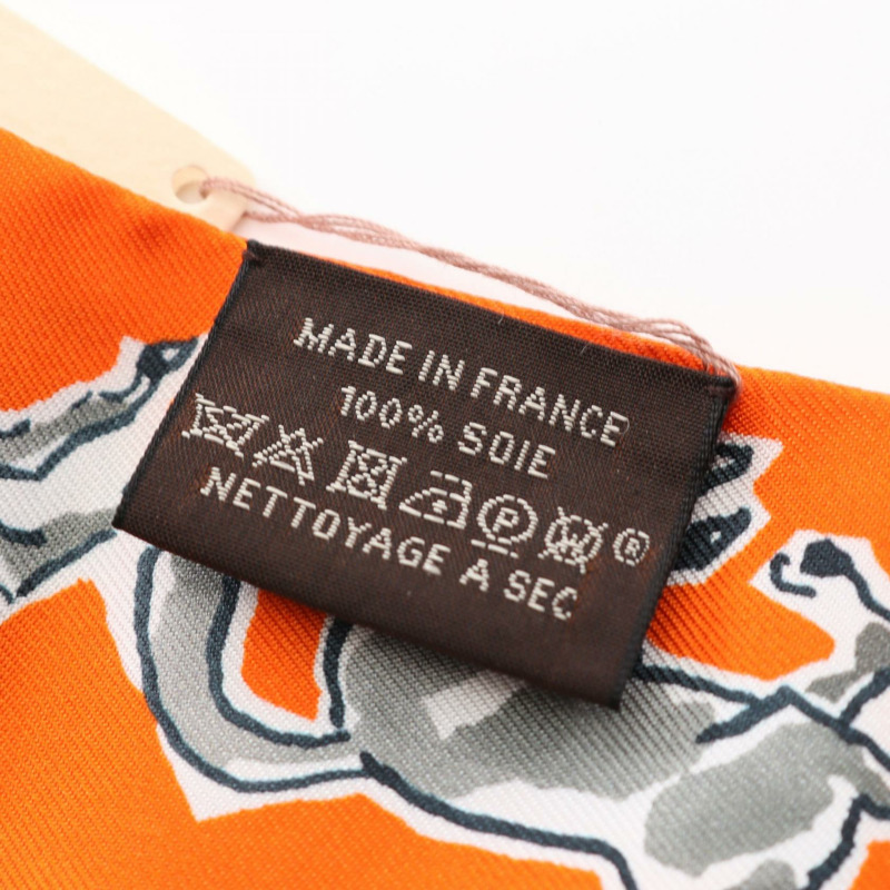 愛馬仕 Twilly CHEVAUX EN LIBERTE 絲巾，橘色多色真絲，二手女款-2