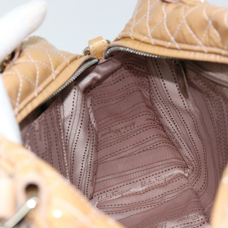 【日本直送】Salvatore Ferragamo Vala 琺瑯手提包 2way 米色 銀色 Auth 150429-21