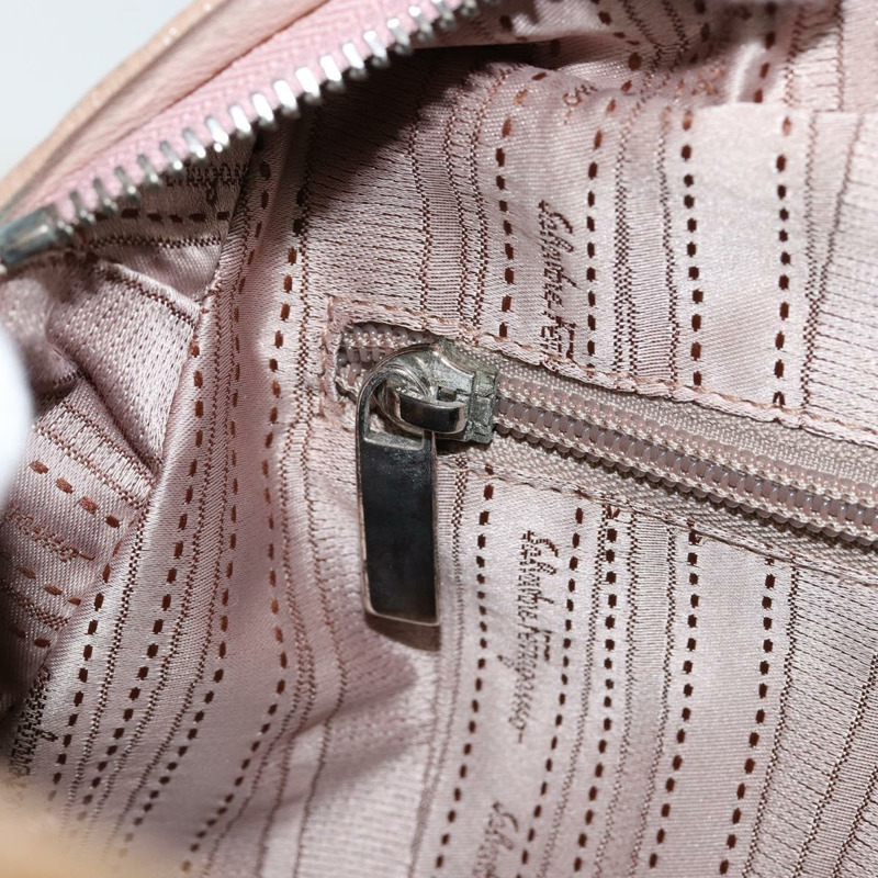 【日本直送】Salvatore Ferragamo Vala 琺瑯手提包 2way 米色 銀色 Auth 150429-22