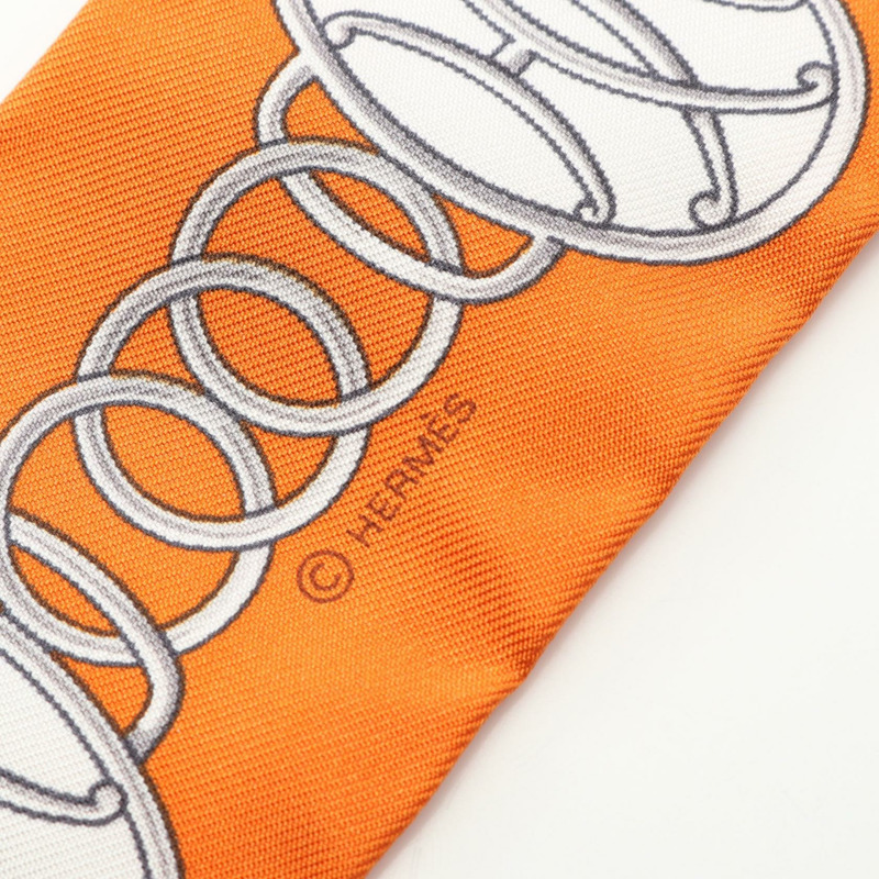 愛馬仕 Twilly LIFT PROFILE 絲巾,橘色、白色、多色,二手女款-1