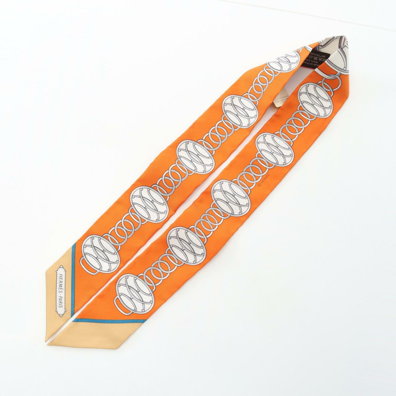 愛馬仕 Twilly LIFT PROFILE 絲巾,橘色、白色、多色,二手女款-3