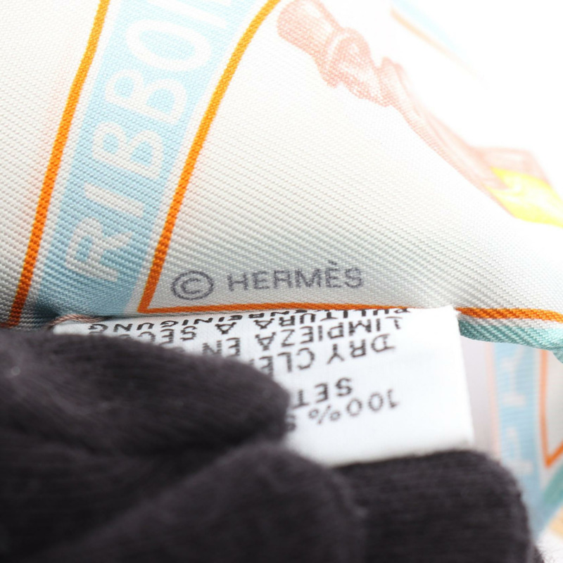 愛馬仕 Twilly 趣味冰淇淋絲巾，藍色多色真絲圍巾，二手女款-1