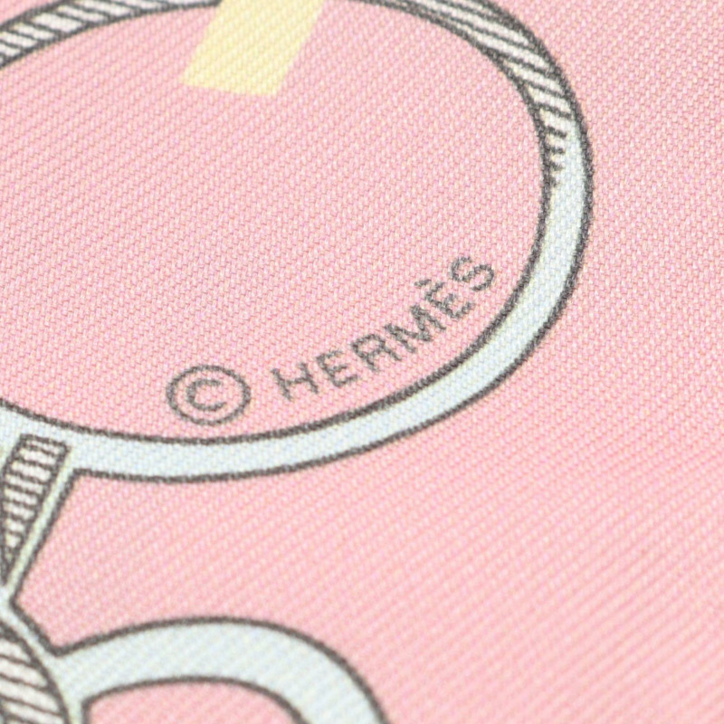 愛馬仕 Twilly DO RE BOUCLES 絲巾，粉紅色多色真絲，二手女款-1