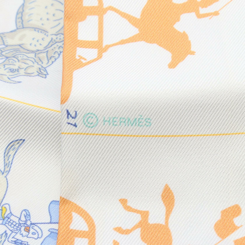 愛馬仕 Twilly 絲巾，真絲材質，灰色、白色、粉紅色、多色，二手，女士款-1