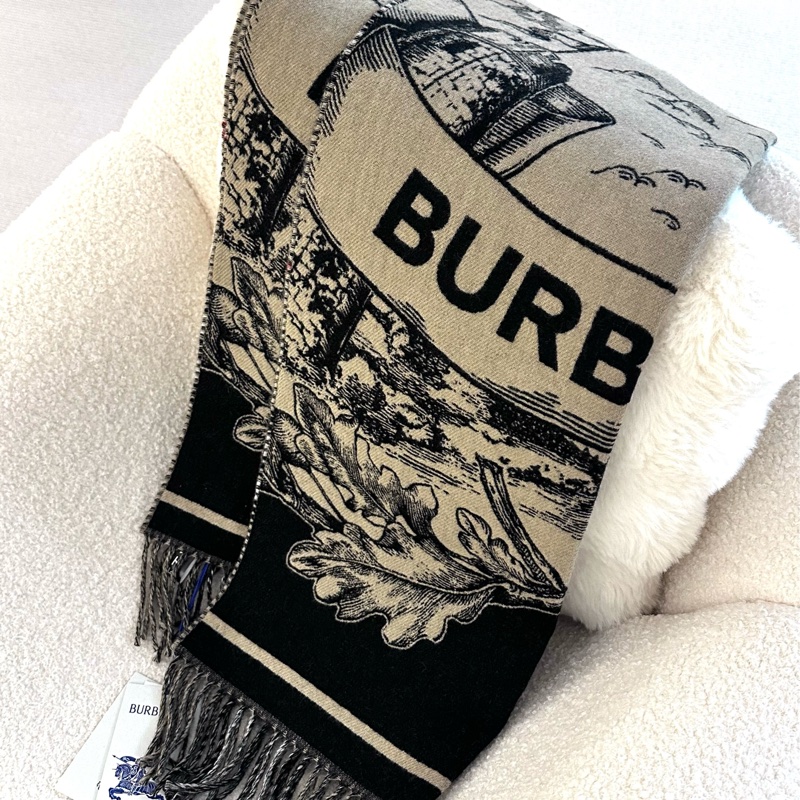 【全❤️】Burberry馬術騎士徽標 雙面 羊絨提花 絨線圍巾 女款 典藏米色-0