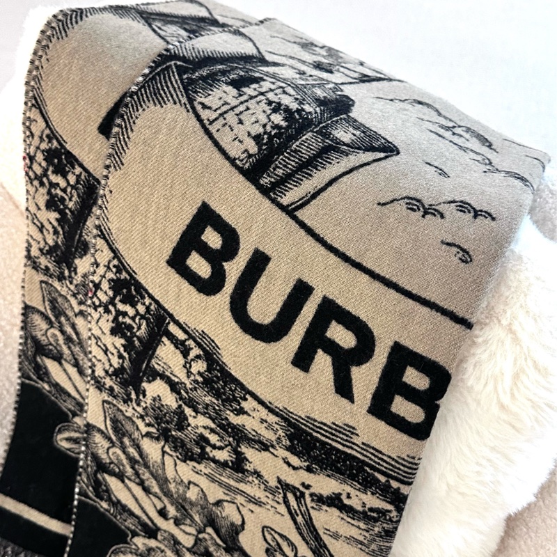 【全❤️】Burberry馬術騎士徽標 雙面 羊絨提花 絨線圍巾 女款 典藏米色-1