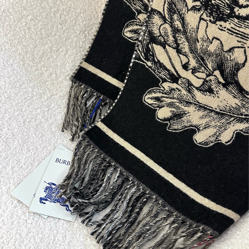 【全❤️】Burberry馬術騎士徽標 雙面 羊絨提花 絨線圍巾 女款 典藏米色-2