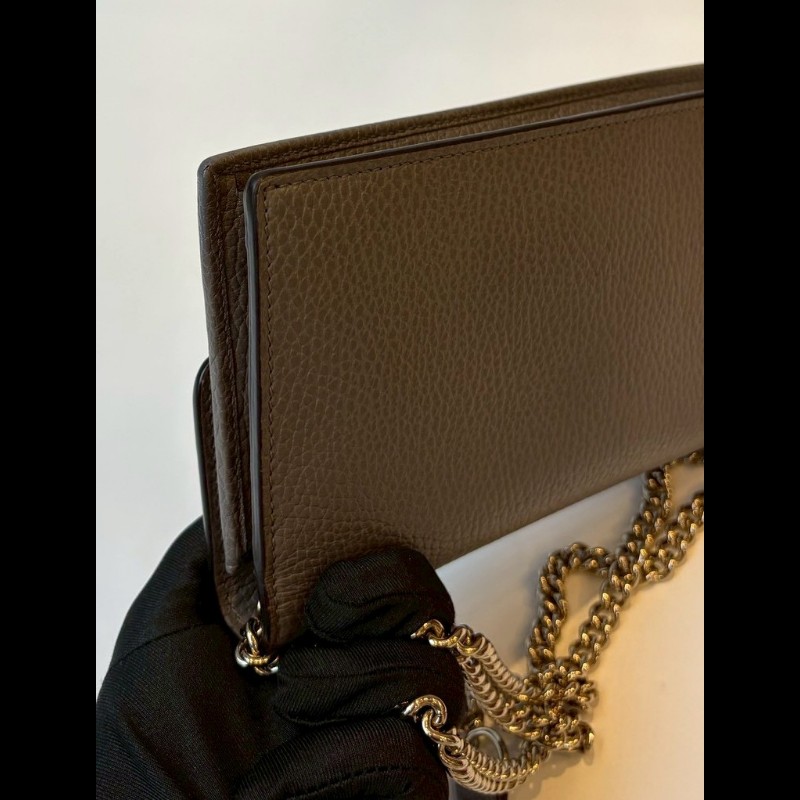 Gucci 淡金鍊灰皮鍊帶小包 WOC-7