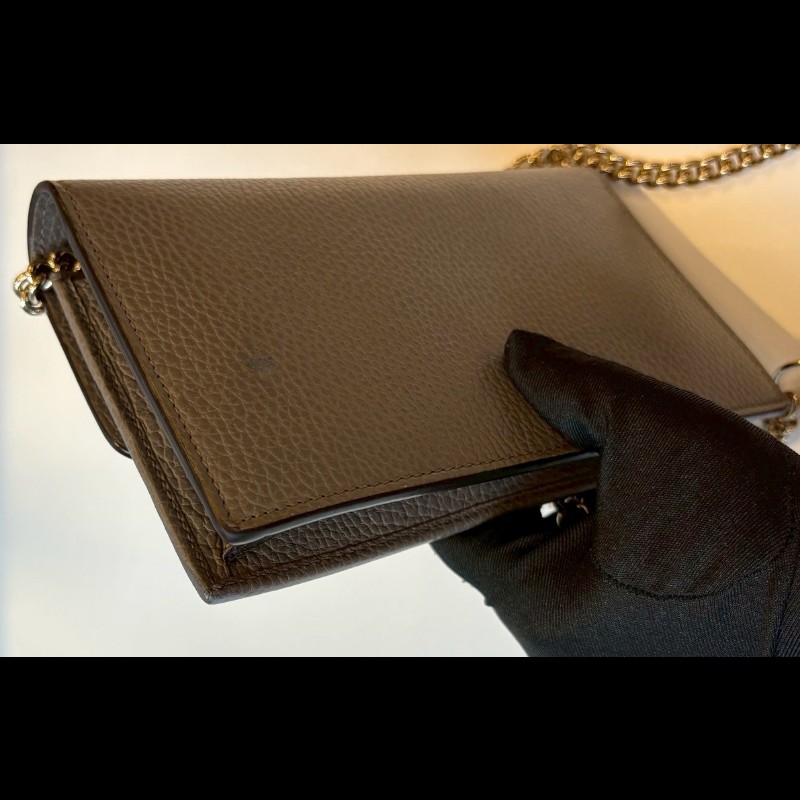 Gucci 淡金鍊灰皮鍊帶小包 WOC-8