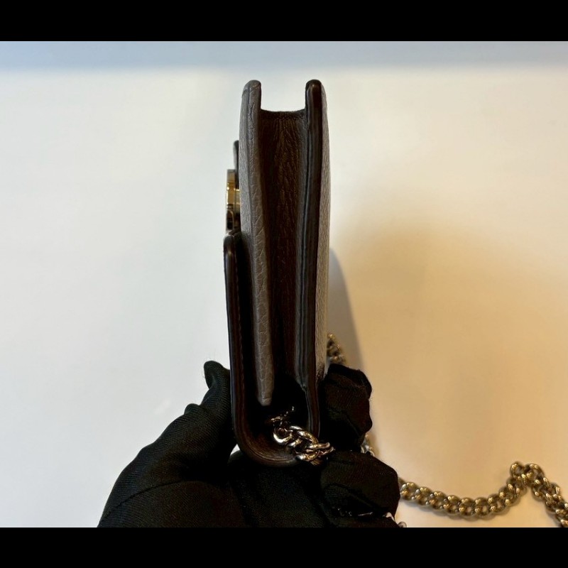 Gucci 淡金鍊灰皮鍊帶小包 WOC-10
