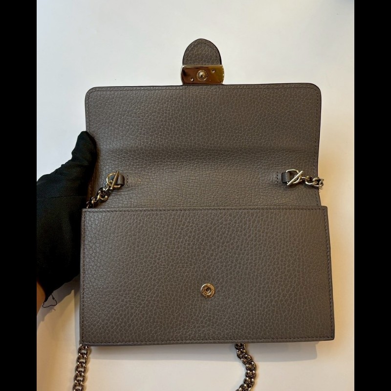 Gucci 淡金鍊灰皮鍊帶小包 WOC-20