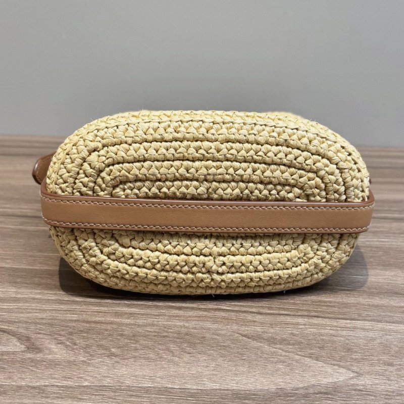 PRADA 刺繡編織米色肩背斜背水桶包 17*18*8 98新配件塵袋-3