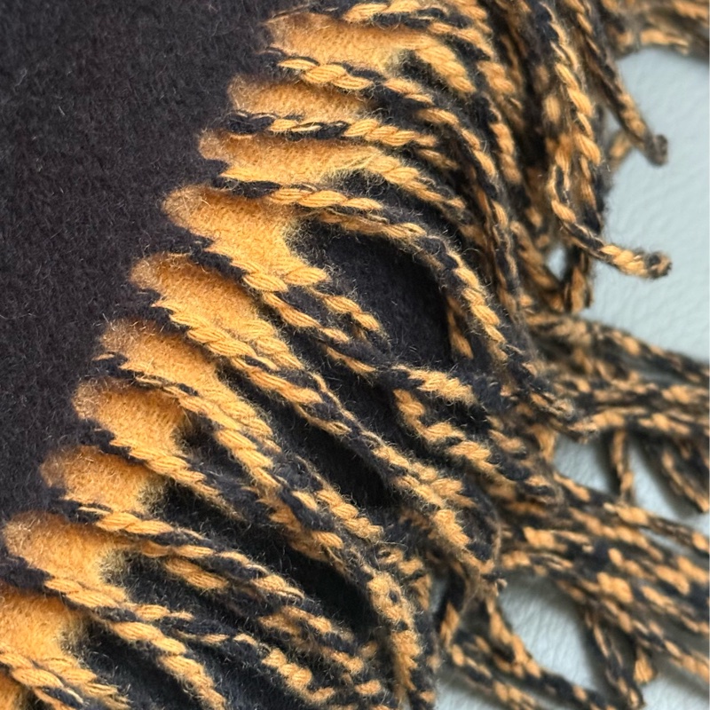 Hermes Double Face 黑拼橙色羊絨大圍巾-4