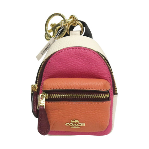 粉/橘/白色 牛皮 小後背包 吊飾 零錢包【COACH 寇馳】