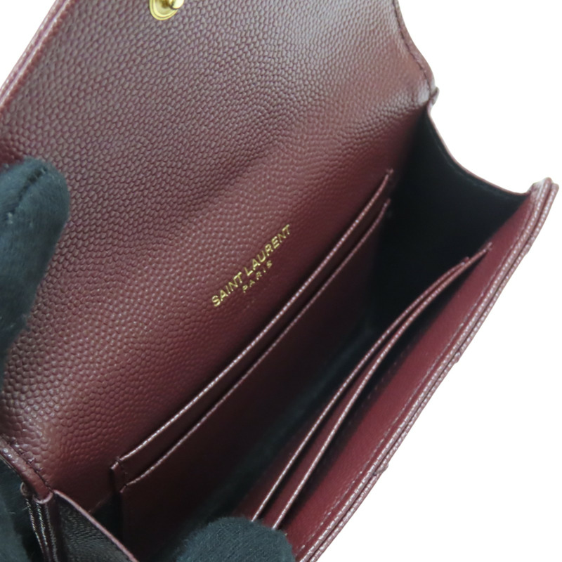 酒紅色 山型紋 牛皮 卡夾 零錢包 #414404 【SAINT LAURENT YSL 聖羅蘭 】 #414404-4
