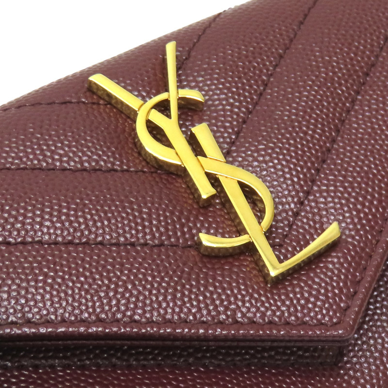 酒紅色 山型紋 牛皮 卡夾 零錢包 #414404 【SAINT LAURENT YSL 聖羅蘭 】 #414404-7