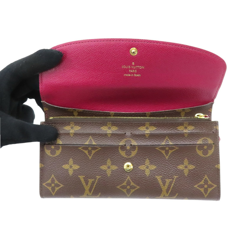 棕色 原花 帆布 Emilie 扣式長夾 M60697【LOUIS VUITTON LV 路易威登】 M60697-4