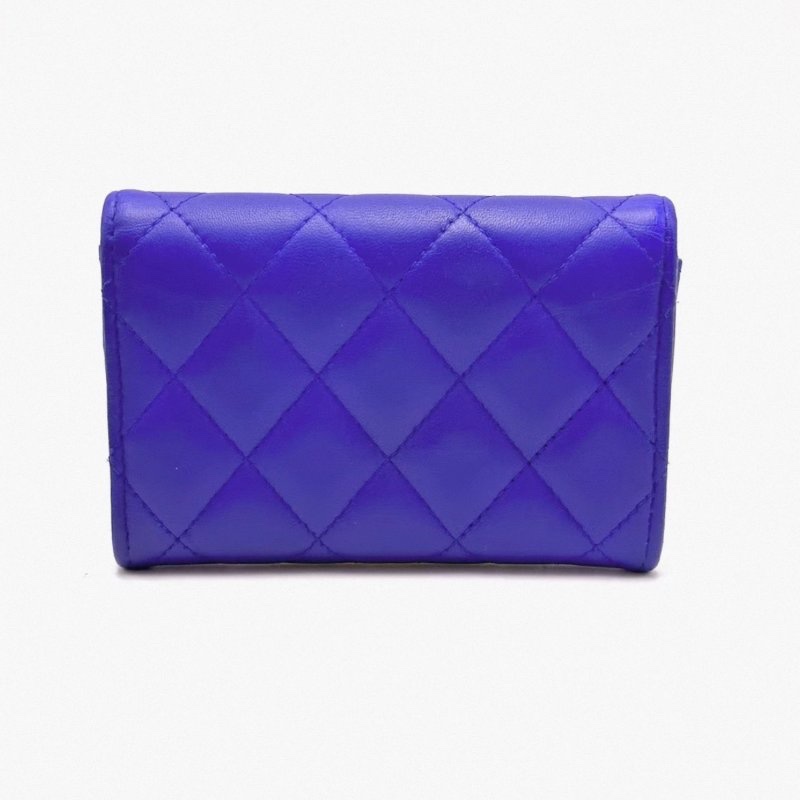 ️CHANEL 藍色銀扣羊皮短款錢包 11*8*2 98新配件盒子塵袋-5