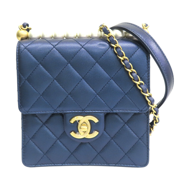 藍色牛皮 Pearl Flap 肩背包【CHANEL 香奈兒】-0