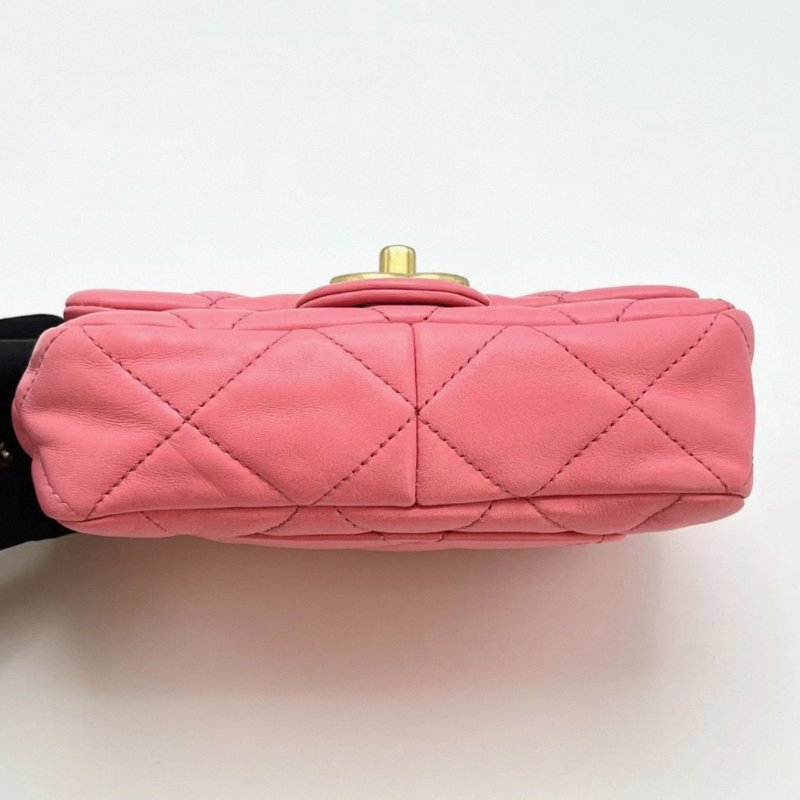 CHANEL 22s粉色金扣粗鏈條CF方胖子肩背斜背包17*12*5 99新配件塵袋-3