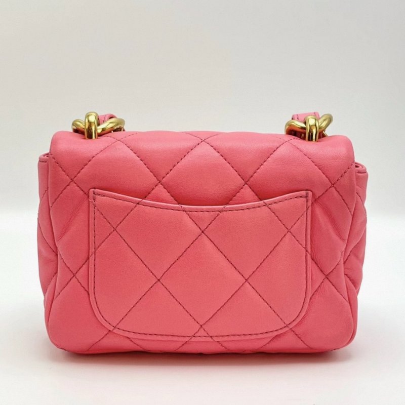 CHANEL 22s粉色金扣粗鏈條CF方胖子肩背斜背包17*12*5 99新配件塵袋-4