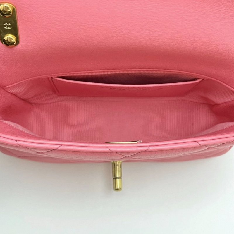 CHANEL 22s粉色金扣粗鏈條CF方胖子肩背斜背包17*12*5 99新配件塵袋-5