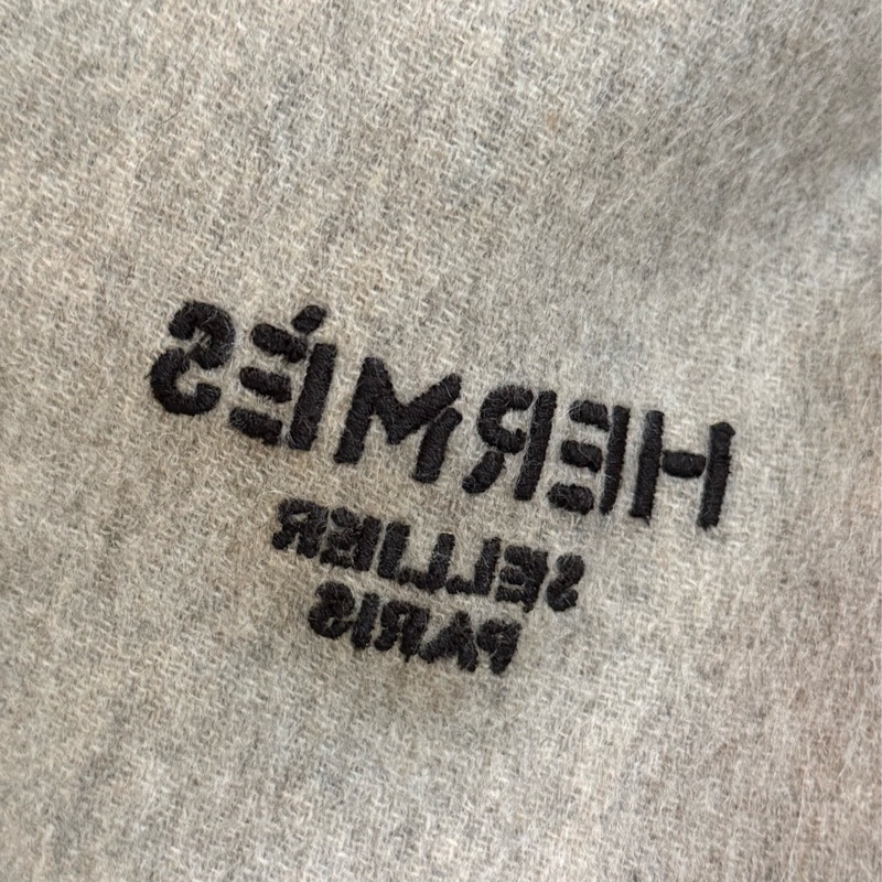 Hermes Double Face 黑拼裸灰色 大尺寸羊絨圍巾-6