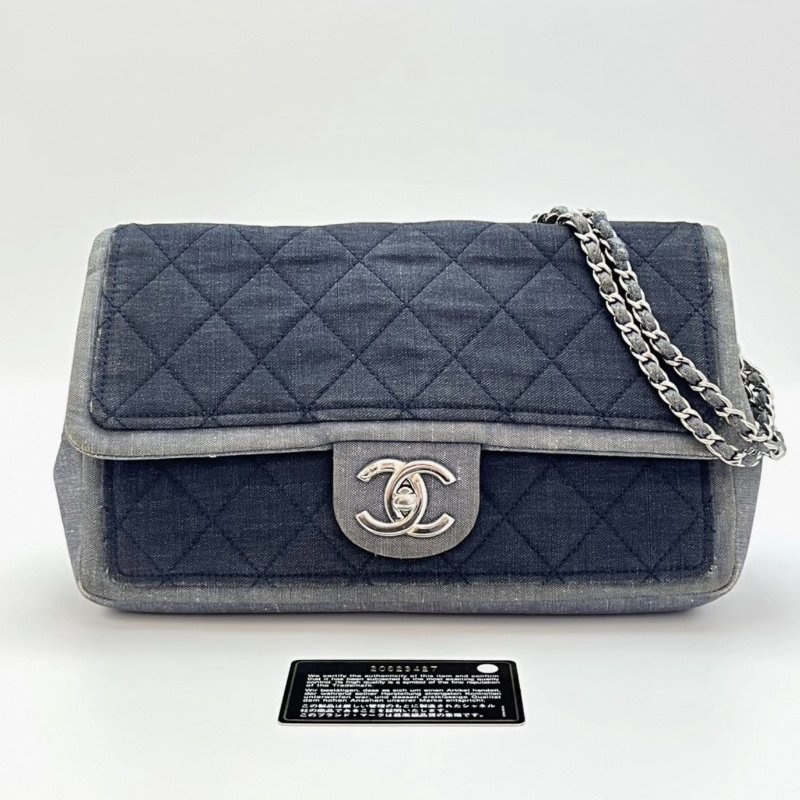 CHANEL 丹寧牛仔 CF大mini肩背斜背鏈條包 25*16*6 98新配件保卡塵袋-0