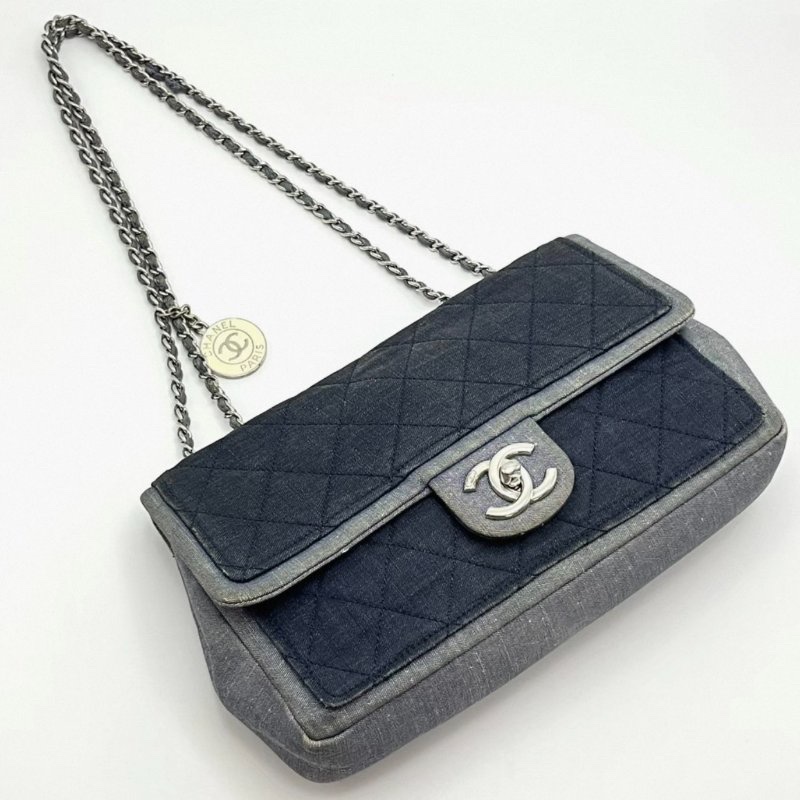 CHANEL 丹寧牛仔 CF大mini肩背斜背鏈條包 25*16*6 98新配件保卡塵袋-4