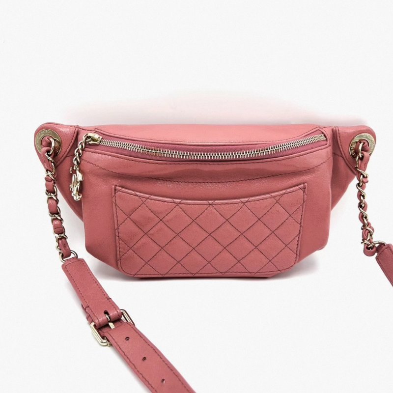 CHANEL 季節款珊瑚粉金扣腰包 22*15*4 98新配件塵袋-0