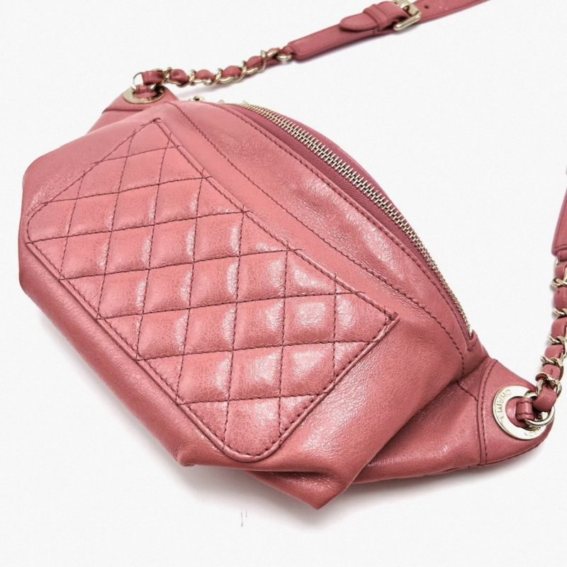 CHANEL 季節款珊瑚粉金扣腰包 22*15*4 98新配件塵袋-2