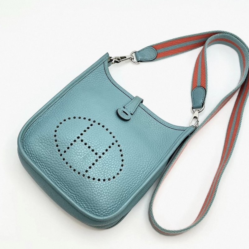 HERMES 湖水綠銀扣伊芙琳mini肩背斜背包17*18*5 98新配件塵袋-2