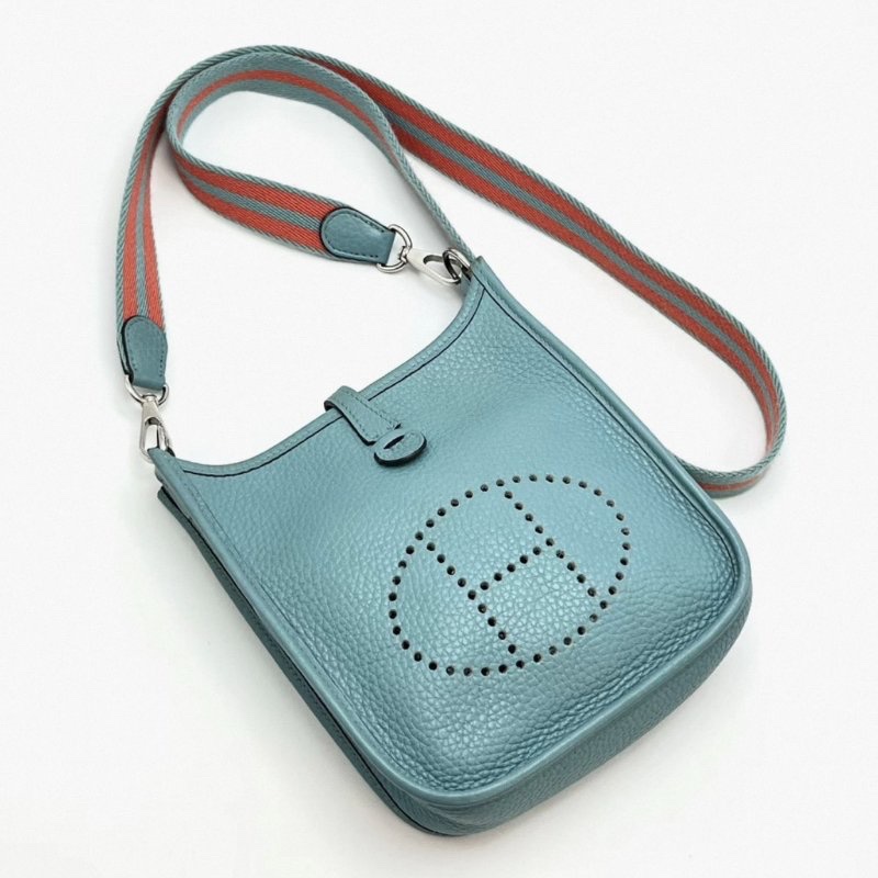 HERMES 湖水綠銀扣伊芙琳mini肩背斜背包17*18*5 98新配件塵袋-4