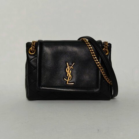 SAINT LAURENT NolitaMini18黑色羊皮金扣肩背包