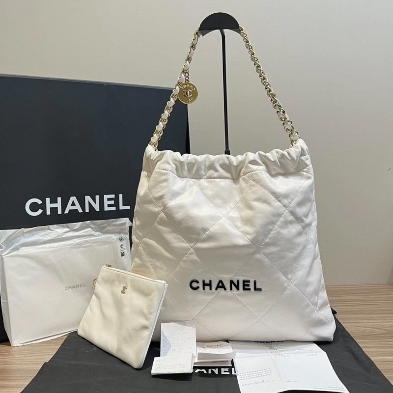 CHANEL 白金黑標Logo中號22bag子母垃圾 36*42*8 98新配件盒子塵袋購證-0