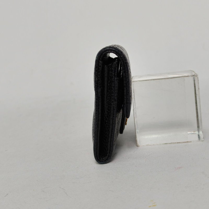 CHANEL CF短款口蓋錢包無後拉鏈11.5黑色荔枝牛皮27開金扣肩背包-3