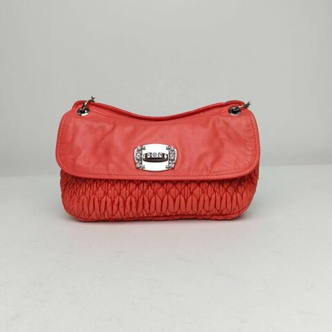 MIU MIU 紅色羊皮銀扣褶皺寶石鏈條單肩包肩背包