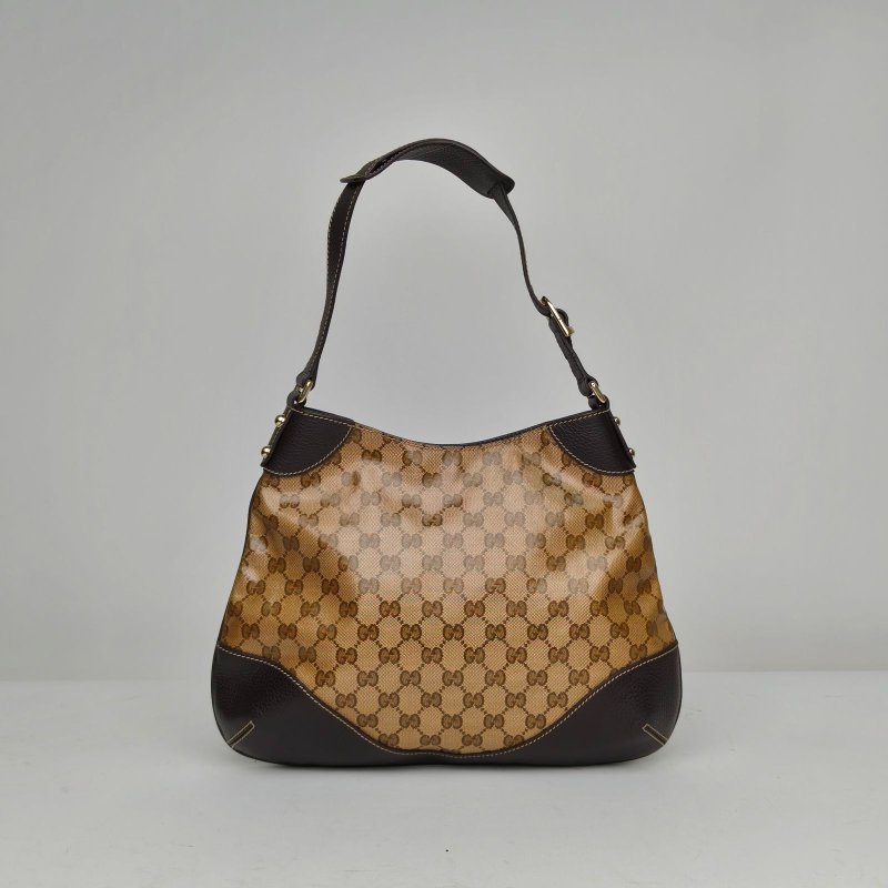 GUCCI 老花淺金扣水晶皮腋下包單肩包肩背包-2