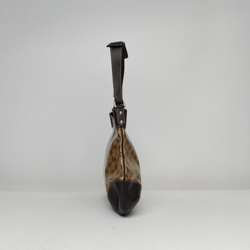 GUCCI 老花淺金扣水晶皮腋下包單肩包肩背包-3