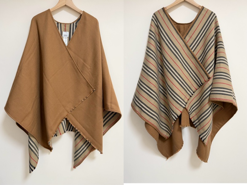 Burberry Icon Stripe 雙面羊毛斗篷 經典配色 披肩-0