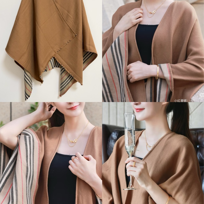 Burberry Icon Stripe 雙面羊毛斗篷 經典配色 披肩-1