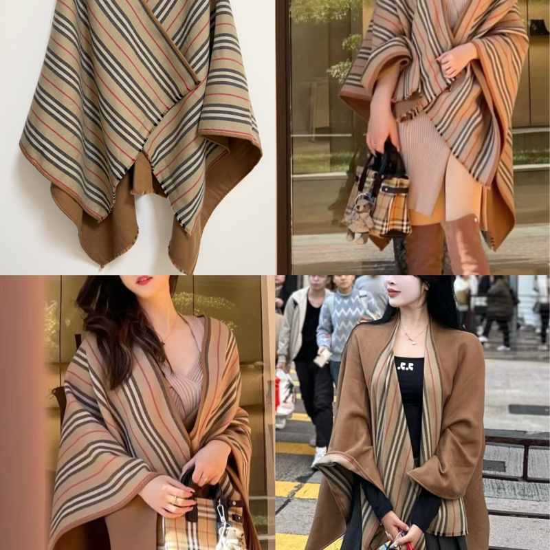 Burberry Icon Stripe 雙面羊毛斗篷 經典配色 披肩-2