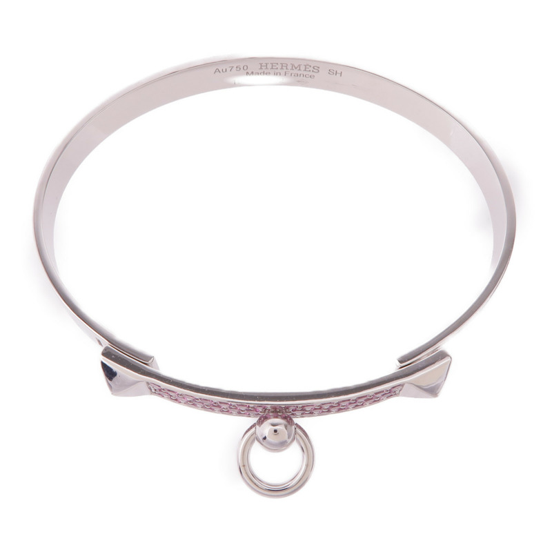 HERMES 18K白金CDC Collier de chien Bracelet石榴石手鐲-3