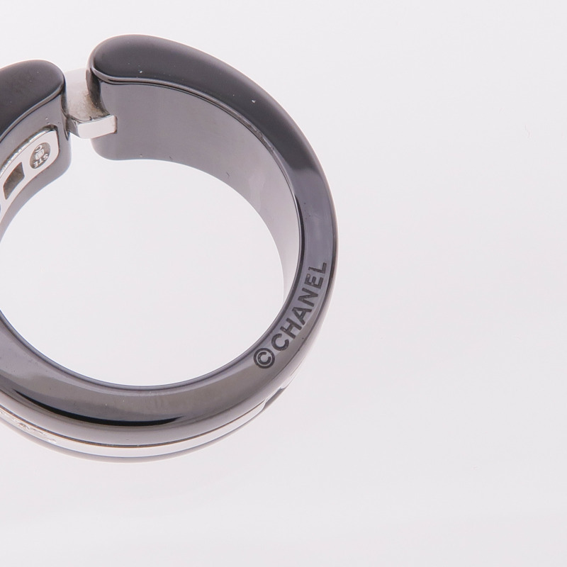 CHANEL 18K白金/陶瓷Ultra Ring鑽石戒指US#6.25-4